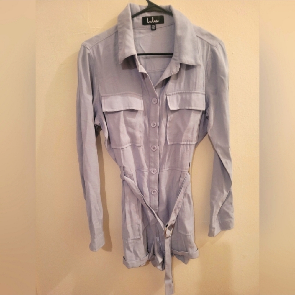 Lulu's safari romper in light blue color size xs Minimalist 70's Mod Squad - Picture 13 of 15